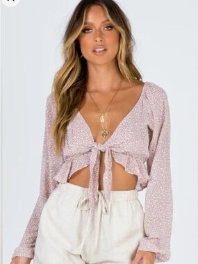 Princess Polly Neima Floral Crop Top Tie Front